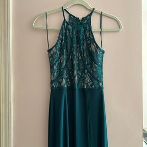 Morgan & Co teal green long prom dress